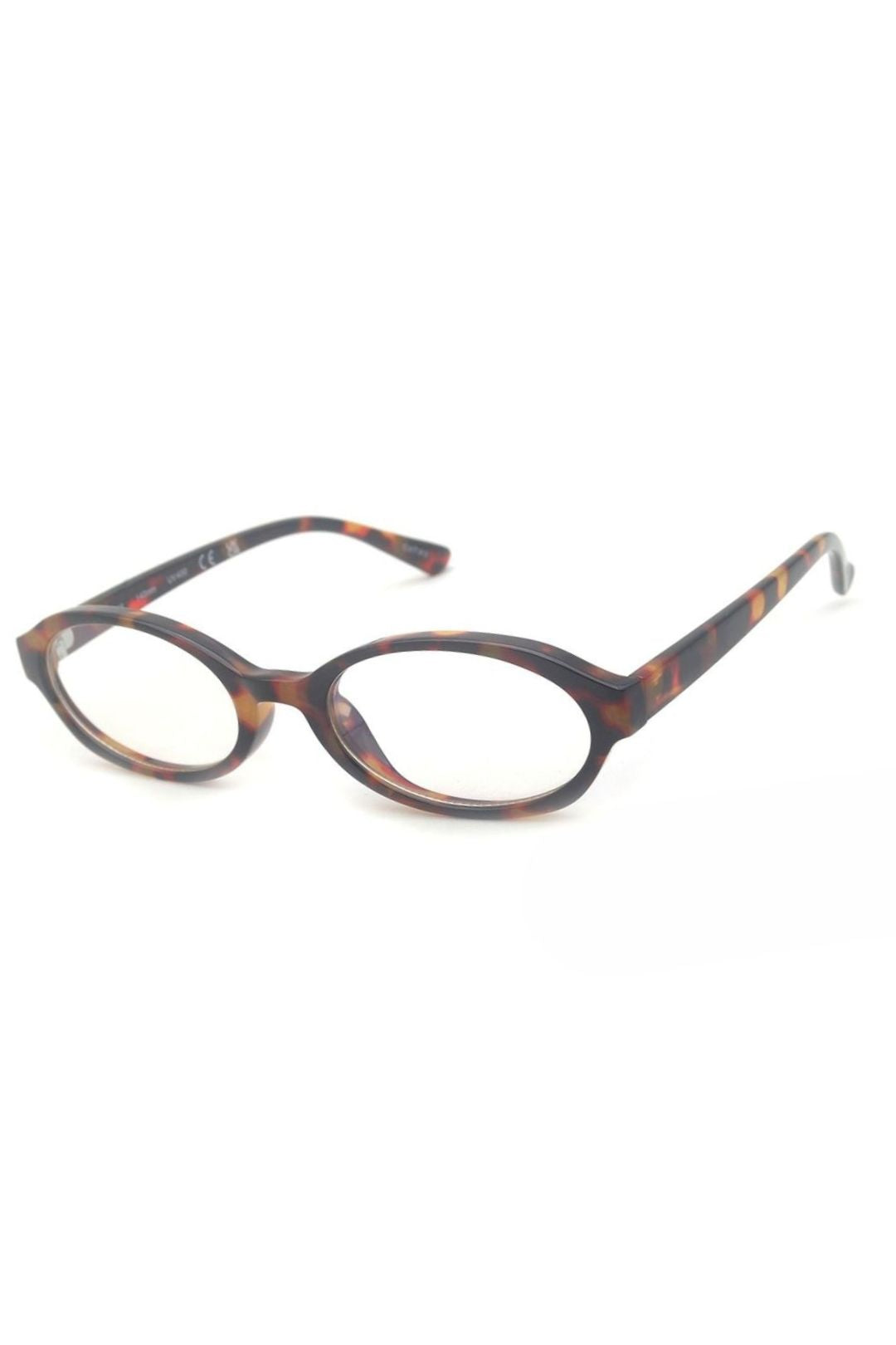 A pair of round frame blue light blocking glasses with a tort frame.