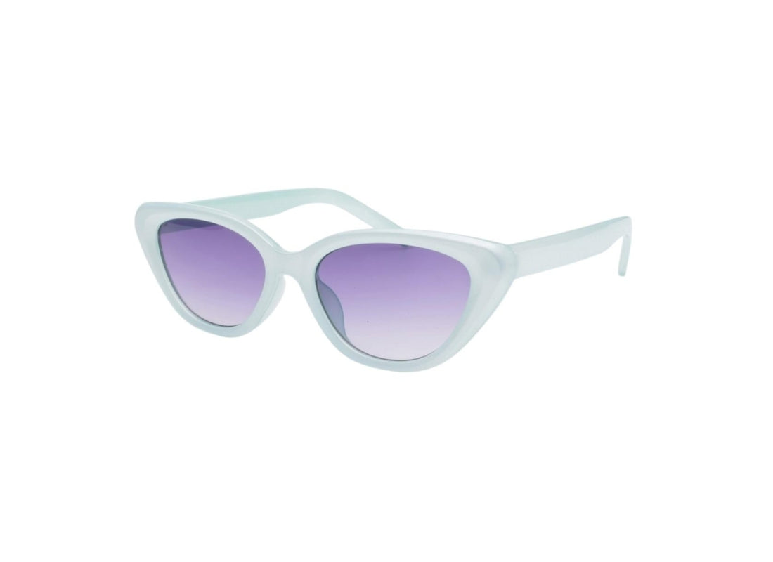 Sunglasses with light blue frame and purple gradient lenses 