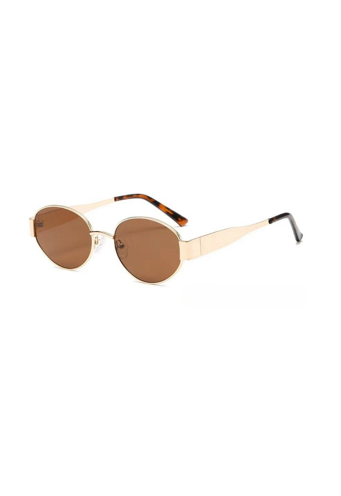 Round sunglasses with gold frame and brown lenses 
