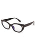  A sharp black cat eye blue light  frame with attitude. 