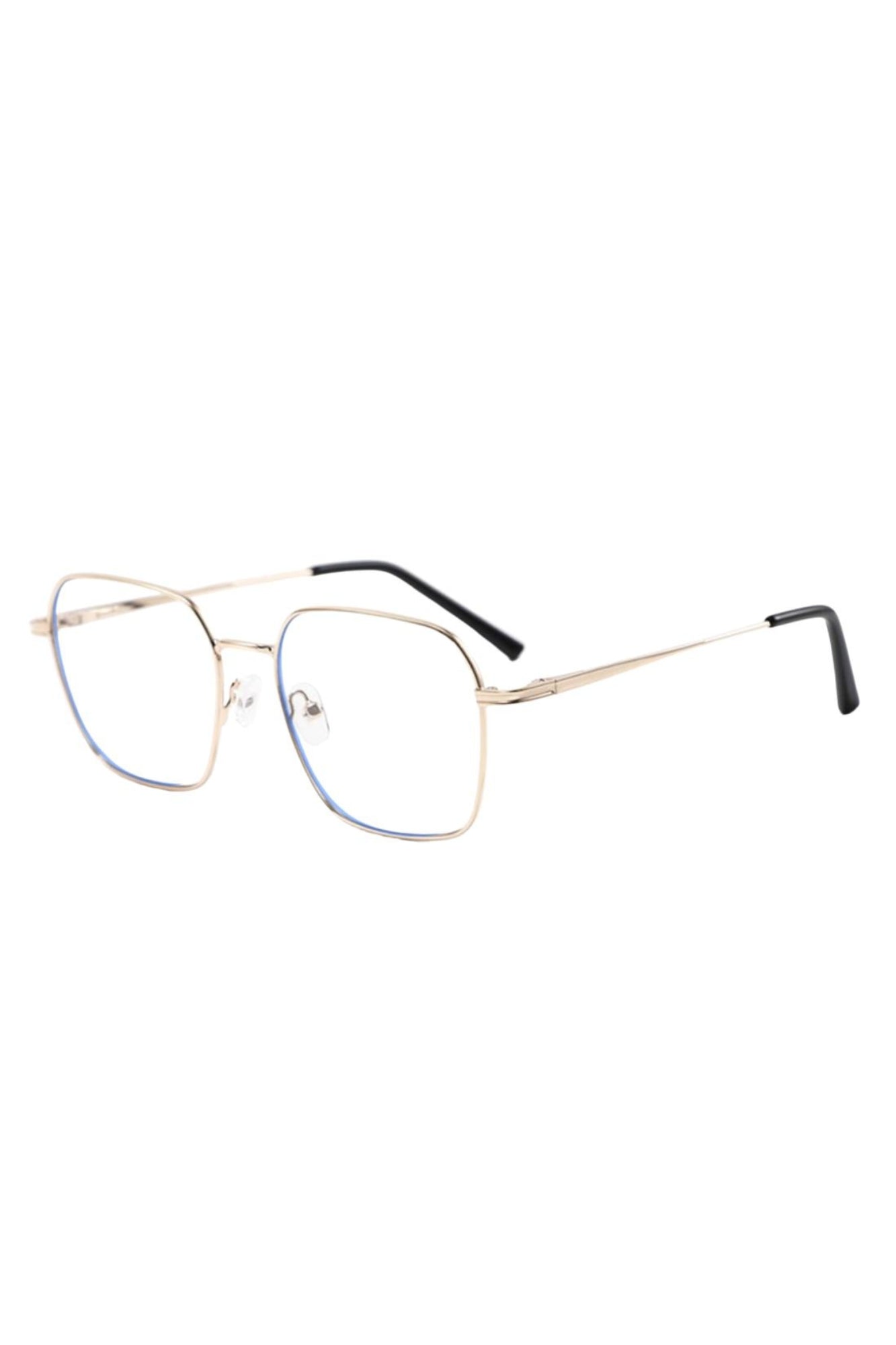 Oversized square frame in clear, blending modern style with functionality.
