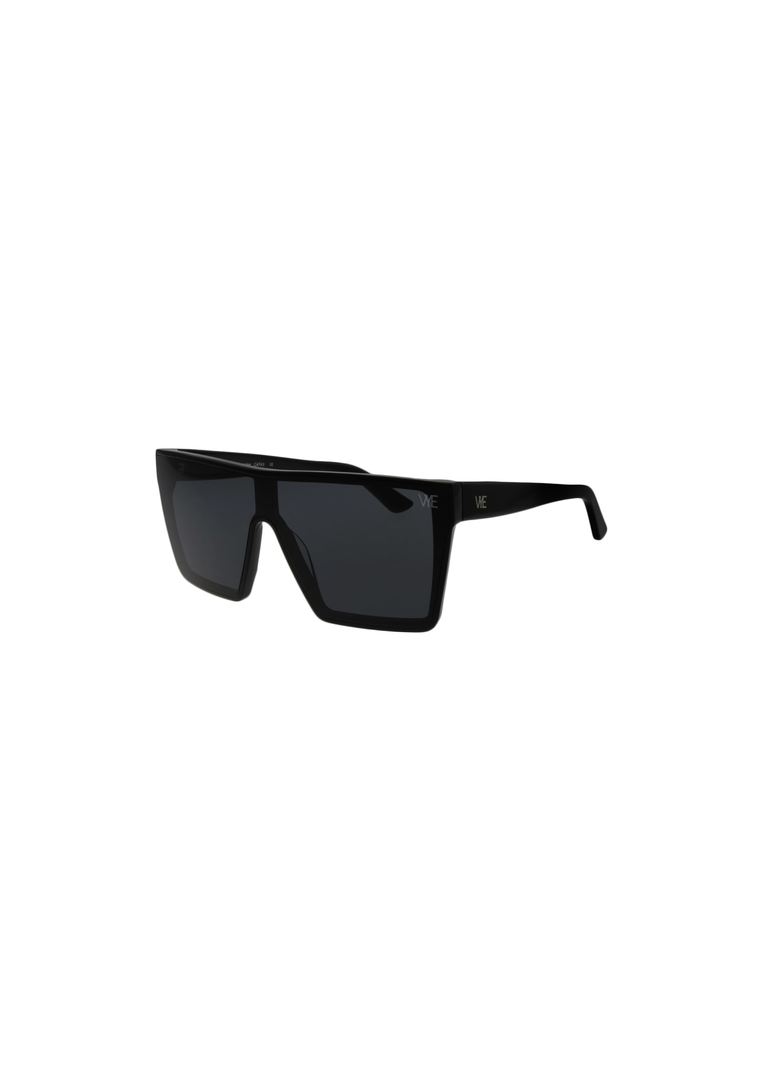 Oversized IMPULSE sunglasses with solid smoke lenses and shiny black acetate frame, providing 100% UV protection.