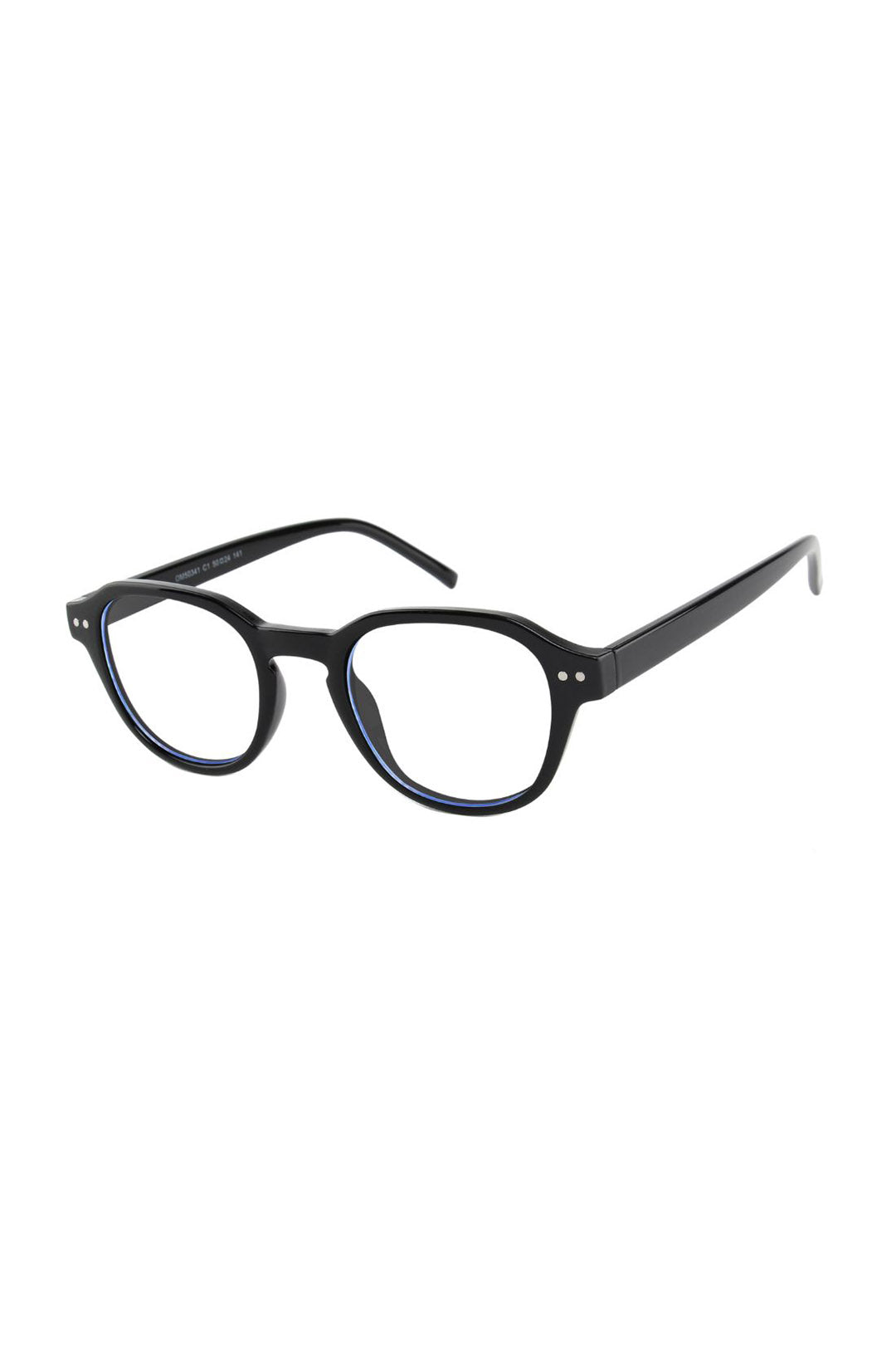 round blue light black glasses with details 