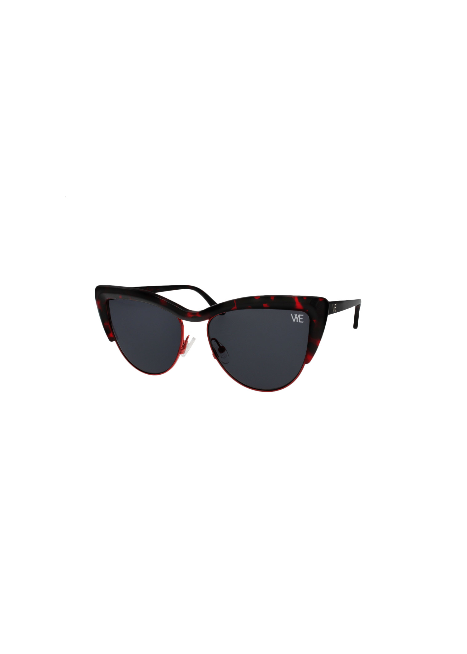 ROYAL VOYAGER standard sunglasses with solid smoke lenses, shiny red tortoise acetate frame, and red metal accents, offering full UV protection