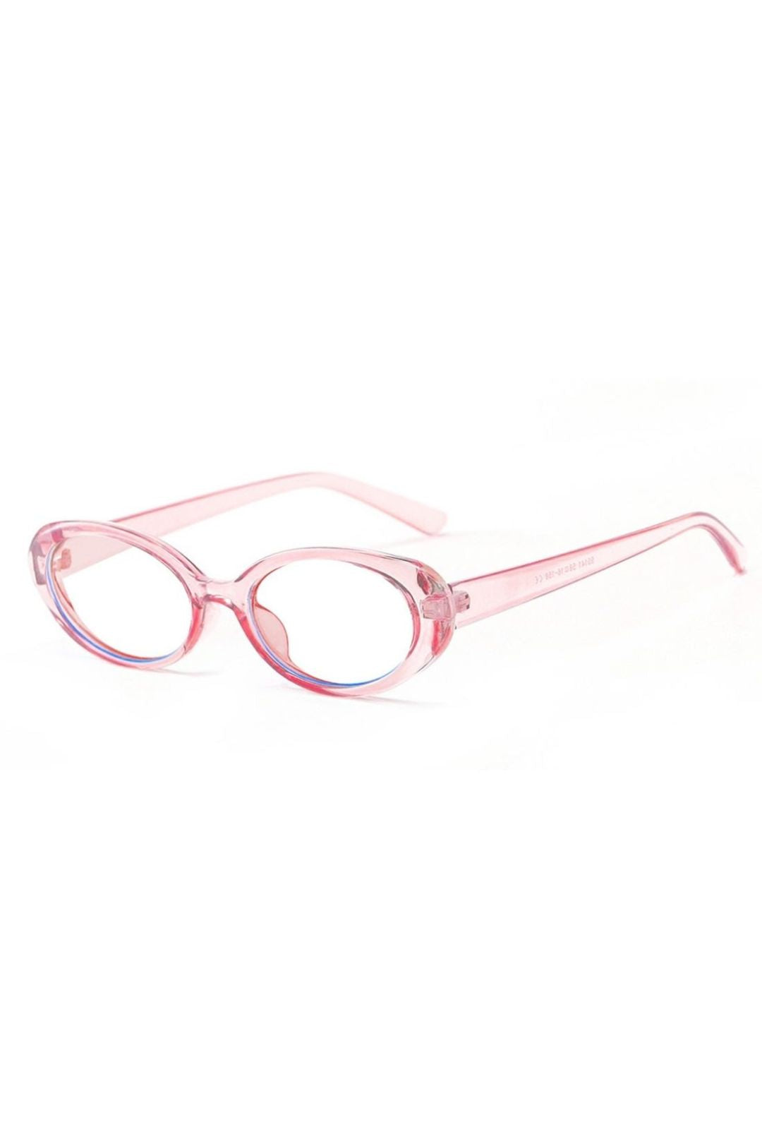 A pair of round frame pink blue light protective eyeglasses