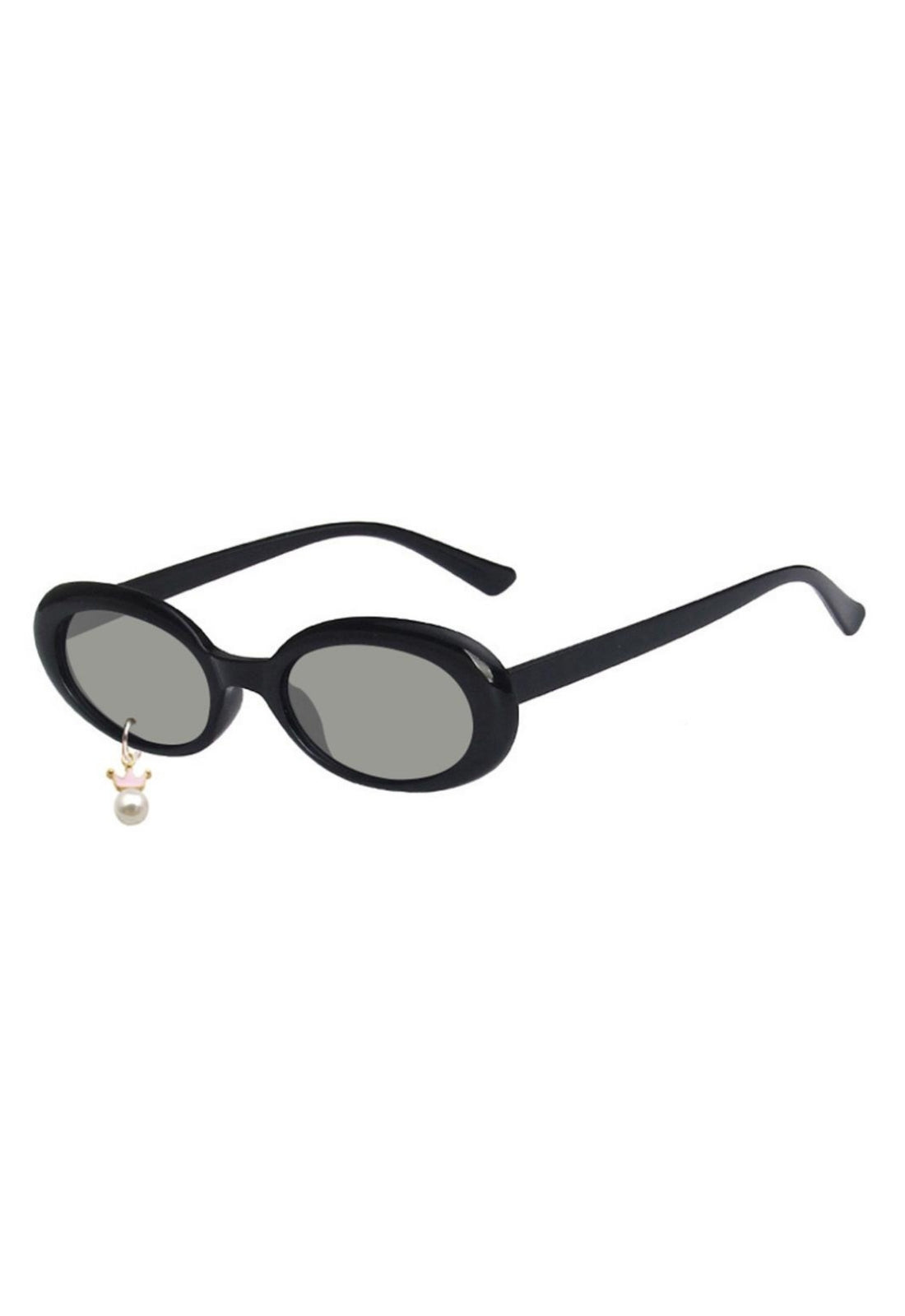 Round black sunglasses with pearl & crown charm