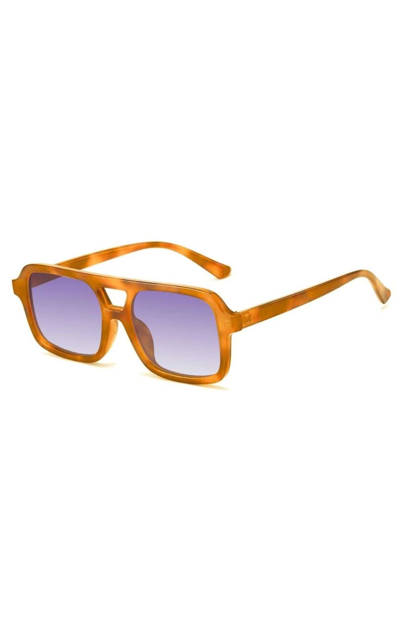 Orange Tort sunglasses with purple lenses 