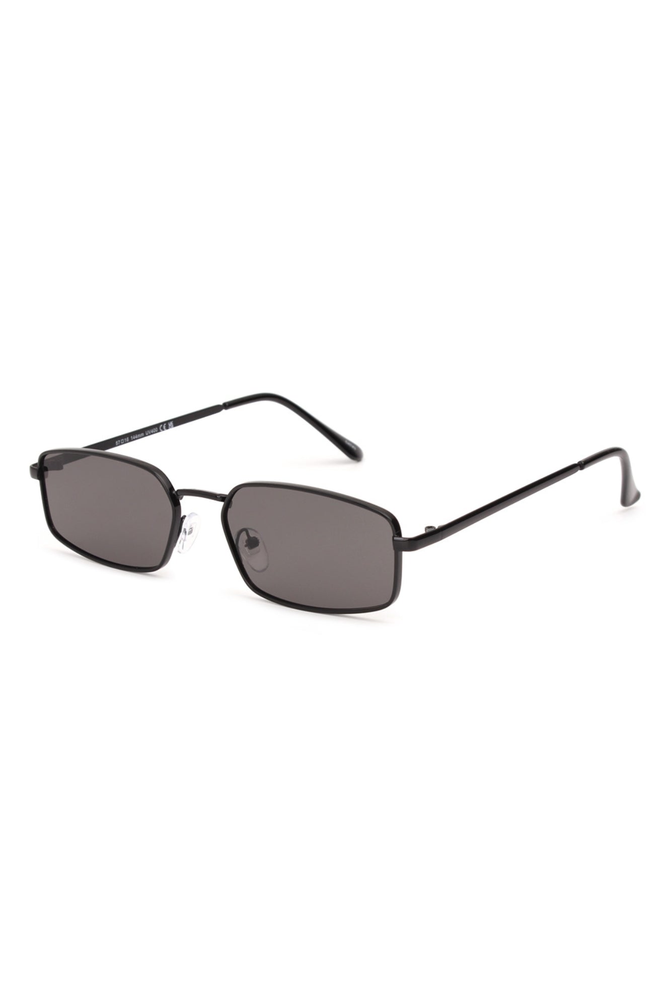 Sunglasses with thin metal frame and dark lenses 